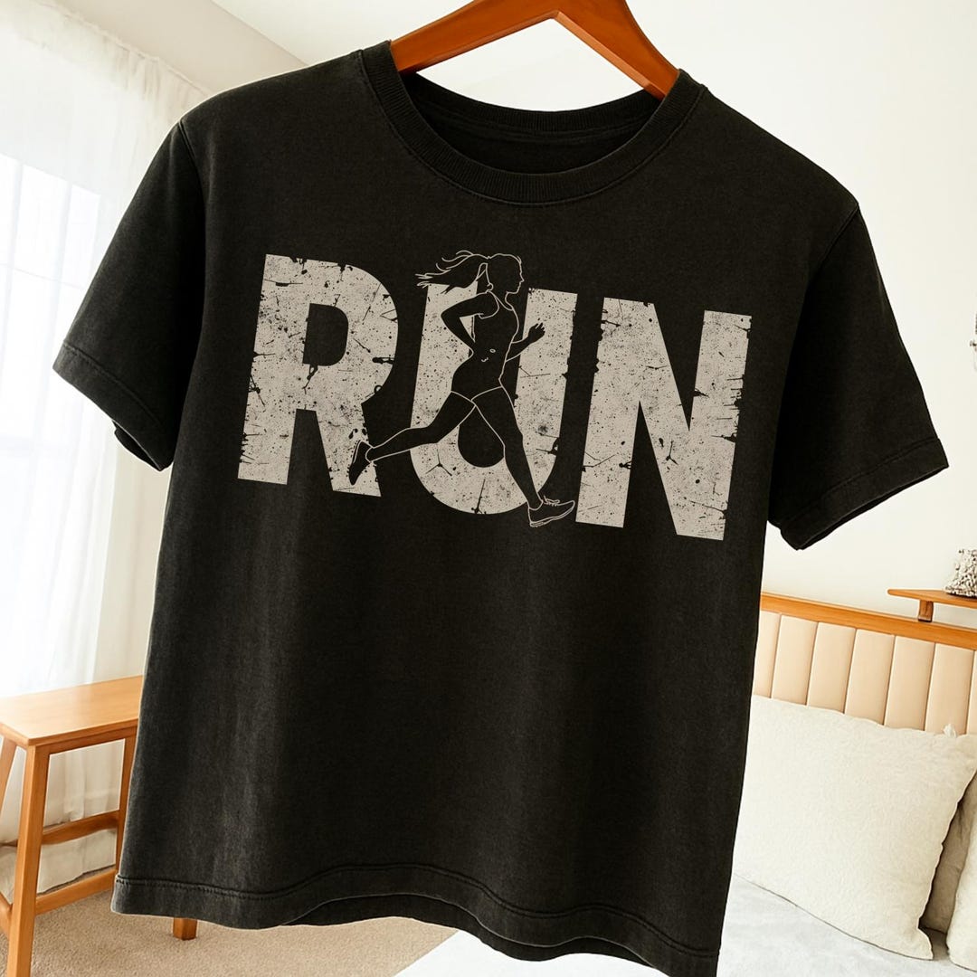 Distressed Running RUN PNG – Distressed Running Shirt Design - Female Runner Silhouette ...