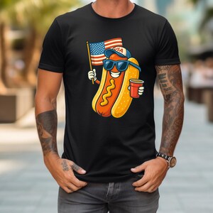 Divertente PNG di hot dog del 4 luglio - Design a sublimazione patriottico, Clipart di barbecue USA, Grafica di maglietta da cucina con tazza rossa, Arte del cibo dei cartoni animati png
