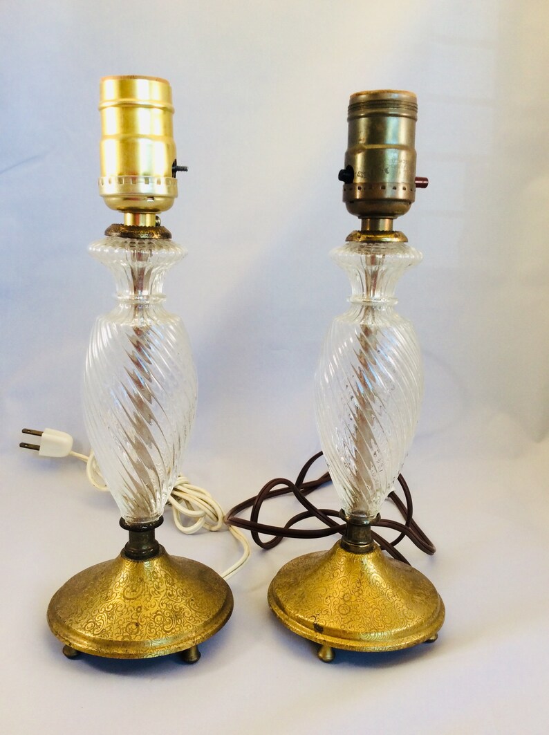 Pair Of Glass Lamps Boudoir Vintage Image 0