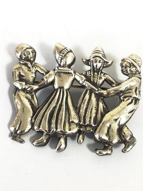 Vintage Lang Sterling Silver Dutch Dancers Pin, Br