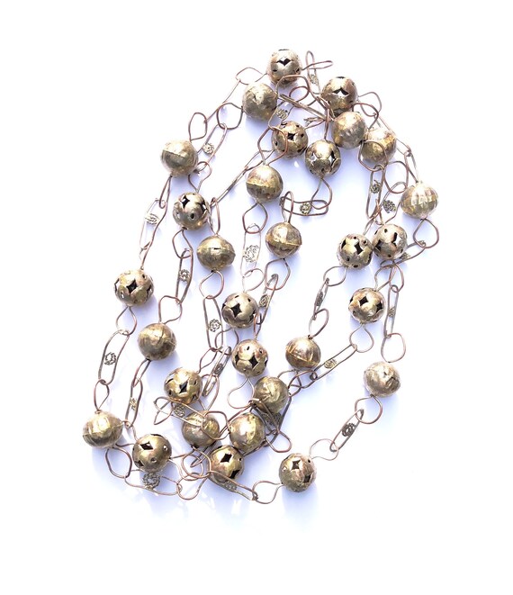 Vintage Silver Mexican Wedding Necklace, Lasso Ball Filigree Long