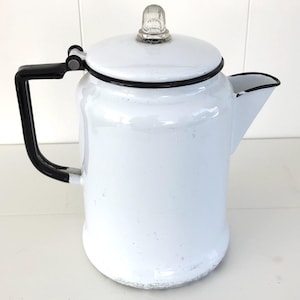 Vintage White Enamel Percolator Coffee Pot