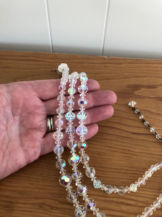 Vintage Crystal Beaded Necklace, 3 Strand Aurora … - image 6