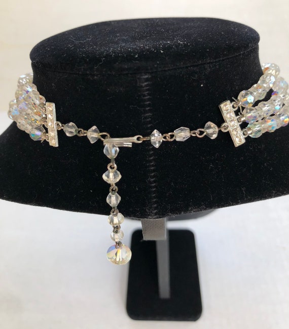 Vintage Crystal Beaded Necklace, 3 Strand Aurora … - image 5