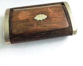 Antique Wooden SNUFF BOX  With Silver Metal, Oval Cylinder Form And Hinged Lid.