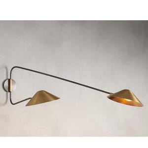 1950s Mid Century Brass Italian Diabolo Wall Sconce Light Fixture Stilnovo Style Long Arm 2 Light Wall Sconce Italian Designer