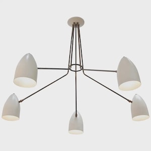 Mid Century Modern 1950s Brass 5 Light Chandelier Vintage Stilnovo Ceiling Fixture Lighting Decor Sputnik Style Italian Brass Fixture