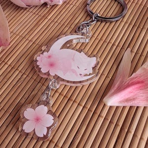 Kirschblüten Wolf Schlüsselanhänger, Mond, Mondsichel, Keychain, Anhänger, Accessoire, Wolf, Kirschblüten, Kirschblüte, Charm, Sakura