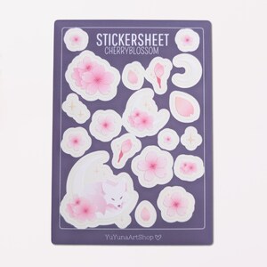 Cherryblossom Wolf Sticker Sheet, Transparent Stickers, Clear Stickers, Mond, Wolf, Kirschblüten, Sterne, Kawaii, Aufkleber, Sakura