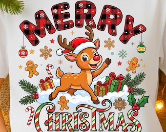 Reno Feliz Navidad PNG, Diseño de sublimación (Descarga digital)