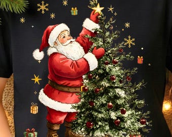 Retro Santa Christmas Tree PNG, Holiday Shirt Design (Digital Download)