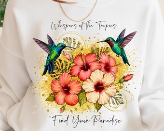 Susurros del Trópico PNG, Colibrí e Hibisco, Paraíso Tropical, Ilustración con Cita Motivacional, Vibras Positivas (Descarga Digital)