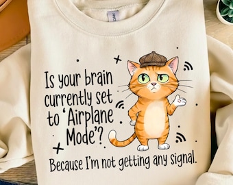 Cita sarcástica de gato (PNG), Modo avión cerebral (PNG), Diseño de cita de gato sarcástico, Clipart de gato humorístico, Diseño moderno (PNG), (Descarga digital)