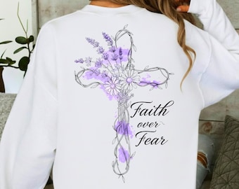 Camiseta con versículo cristiano "Fe sobre el miedo" (PNG), diseño de camiseta con motivación cristiana, Biblia (PNG), Floral (PNG) (Descarga digital)
