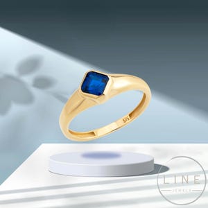 Blue Synthetic Gemstone Solid 14K Gold, Handmade Solitaire Ring, Gift For Her