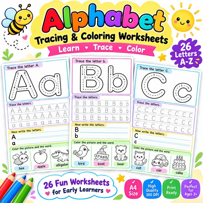 Alphabet Tracing Worksheets for Preschool Kids, ABC Writing Practice ...