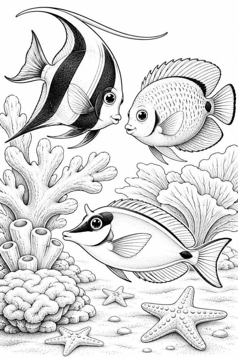 Fish Coloring Pages for Kids, Printable Ocean Animal Coloring Book, A4 ...