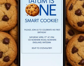 Benutzerdefinierte Smart Cookie-Geburtstagseinladung | Erste Geburtstagsparty Digitale Datei | Personalisierte druckbare einladen | Cookie-Thema