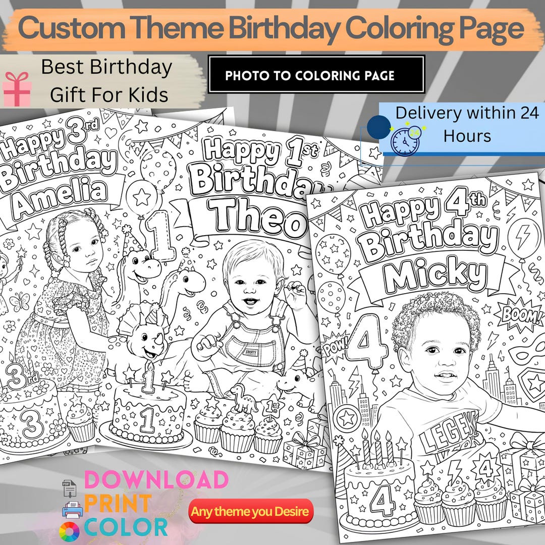 Personalized Photo Birthday Coloring Page | Custom Kids Activity (Digital Download)