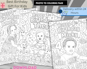 Personalized Photo Birthday Coloring Page | Custom Kids Activity (Digital Download)