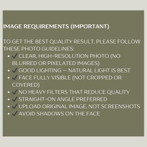 May include: A graphic on a green background with the text "IMAGE REQUIREMENTS (IMPORTANT)" and photo guidelines, including "CLEAR, HIGH-RESOLUTION PHOTO", "GOOD LIGHTING", and "FACE FULLY VISIBLE".
