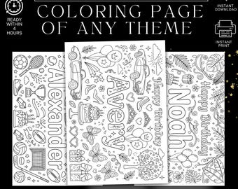 Personalized Name Coloring Page, Custom Birthday Theme, Kids Activity (Digital Download)