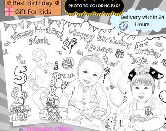Gepersonaliseerde foto verjaardag kleurplaat | Aangepaste kinderactiviteit (digitale download)