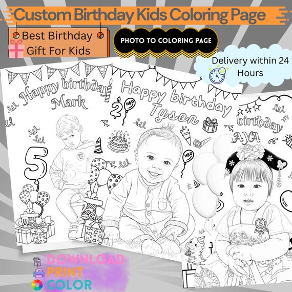 Personalized Photo Birthday Coloring Page | Custom Kids Activity (Digital Download)