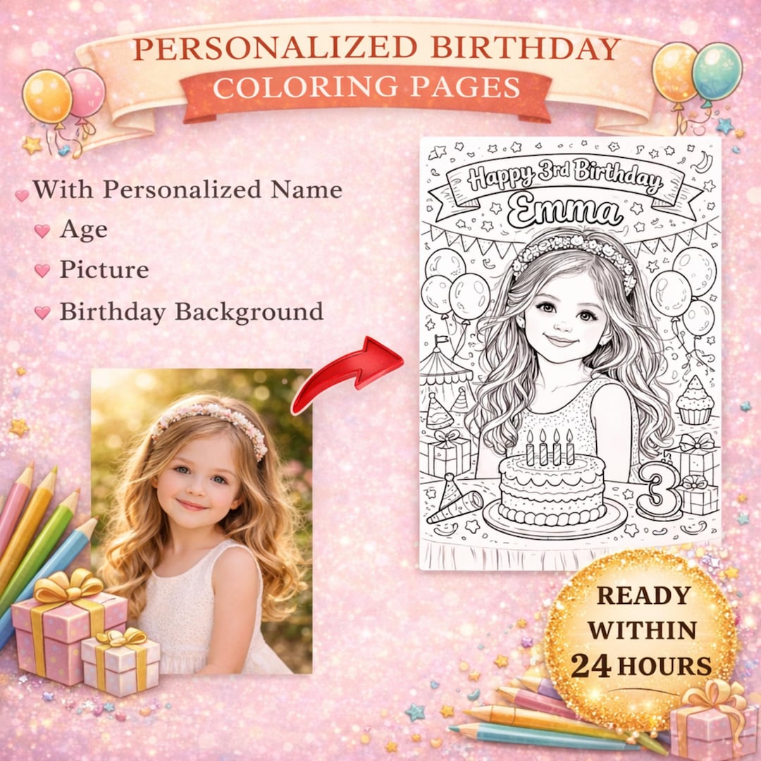 Custom Coloring Book | Birthday Party Activity for Kids | Personalized ...