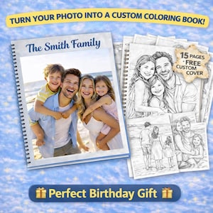 Custom Coloring Book from Photos - Personalized coloring Pages + Colored Cover,  Personalized Gift for her