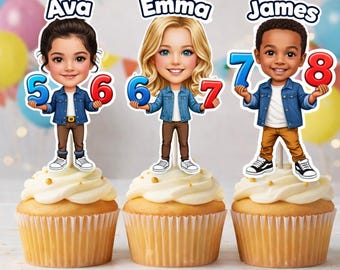 Custom Face Cupcake Toppers with Name, Personalized Photo Birthday Cake Topper, Bachelorette Party Favor, Graduation Face Stickers on Sticks