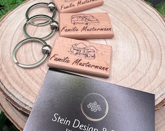 Llavero con grabado Personalizado para autocaravana "Happy Camper Edition" Idea de regalo en madera incluyendo el apellido deseado