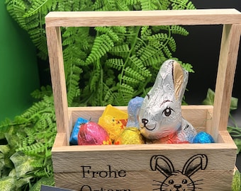 Cesta de Pascua de roble macizo, personalizable con grabado láser "Felices Pascuas" | Hecha a mano | 3 tamaños