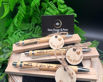 Regalo personalizado para un compañero de trabajo, amigo o familiar: bolígrafo de bambú con grabado individual, por ejemplo: "Mejor compañero de trabajo", "Mejor mamá", "Persona favorita".