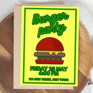 Editable Burger Party Invitation: Summer BBQ Electronic Invite (Canva Template)
