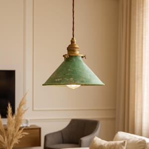 Vintage Industrial Pendant Lamp | Mirrored Cone Shade Hanging Light | Minimalist Enameled Steel Ceiling Lamp