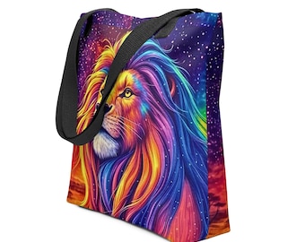 Rainbow Galaxy Lion Tote Bag
