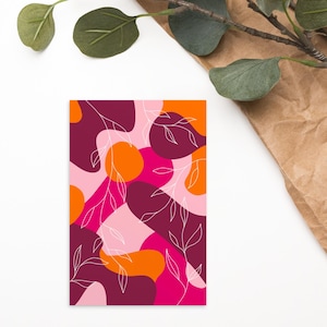 Postkarte „Florale Formen“ – Abstraktes Design in Pink, Orange & Rot | Moderne Kunstkarte DIN A6