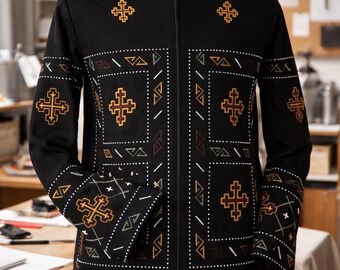Khevsurian Traditional Dance Costume  Handmade Georgian National Outfit  Embroidered Folk Jacket  Ethnic Festival Clothing