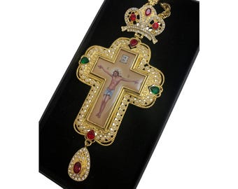 Handcrafted  Byzantine Orthodox Pectoral Cross with Crucifix ,Ornate Ecclesiastical Cross,Christian Church Gift