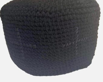 Hand knitted Wool Skufia Black Hat Orthodox Christian Skufia clergy headwear.Size Large 60 cm