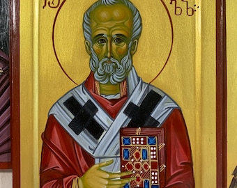 Hand Painted Orthodox Icon of Saint Nicholas | Traditional Christian Religious Art