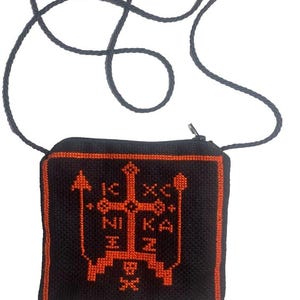 Orthodox Monk’s Handmade shoulder pouch with cross embroidery