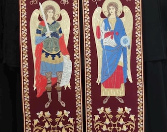 Orthodox Epitrachelion of Archangel Michael and Archangel Gabriel, Hand Embroidered Priest Stole