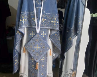 Orthodox Blue and Gold Vestment Set – Hand Embroidered Full Liturgical Vestment