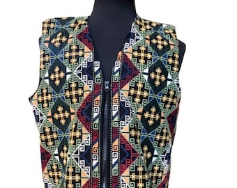 Georgian Khevsurian Style Vest: Embroidered Orthodox Costume, Size L