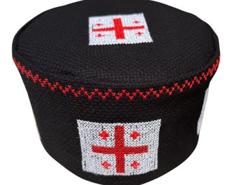 Handmade Traditional Georgian Hat with Cross Embroidery gift