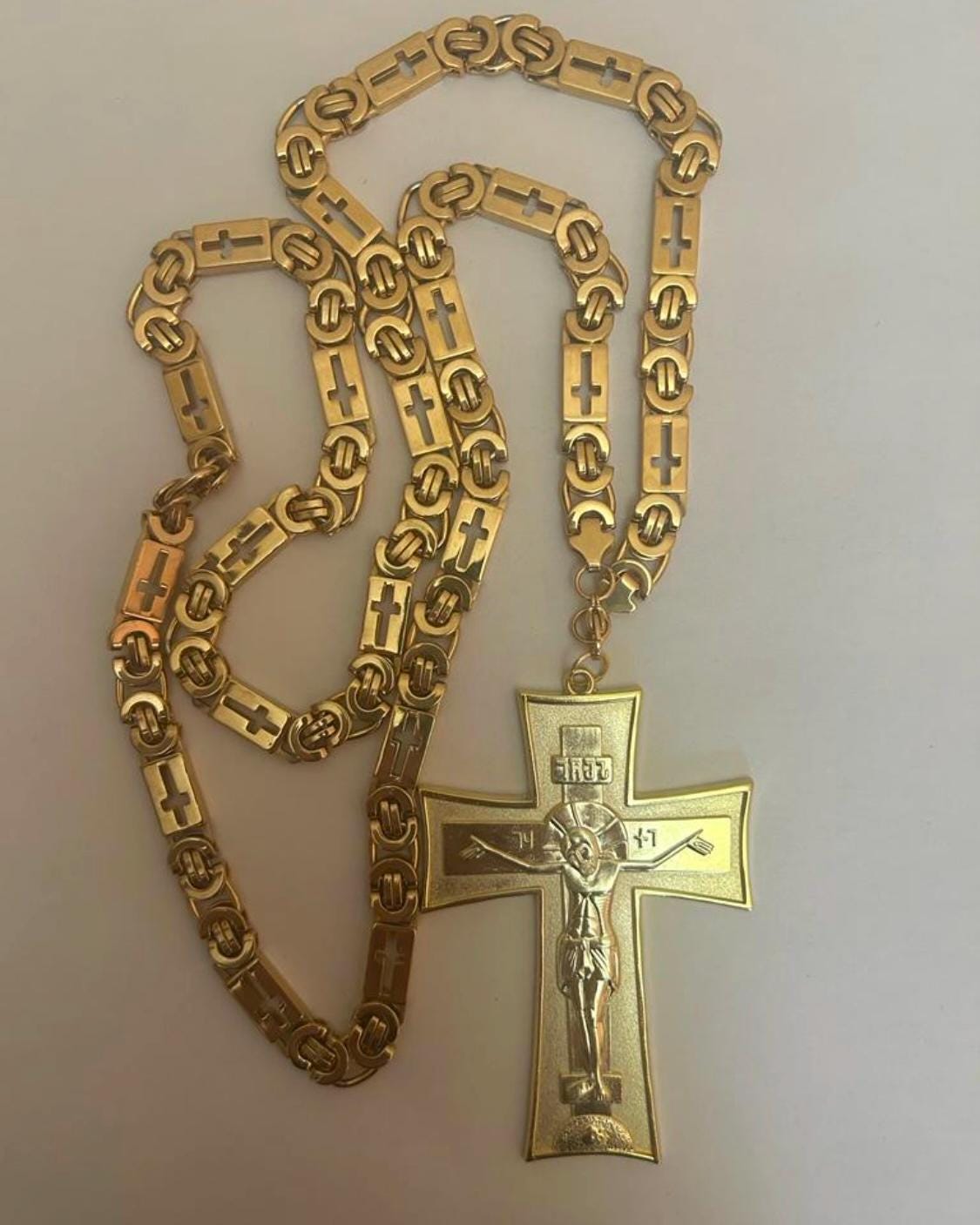 Orthodox Pectoral Cross With Chain Gold Plated Priest Bishop Pendant ...