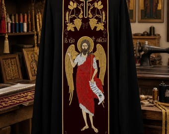 Orthodox Epitrachelion Saint John the Baptist – Hand Embroidered Priest Stole,rch Vestment, Liturgical Clergy Garment