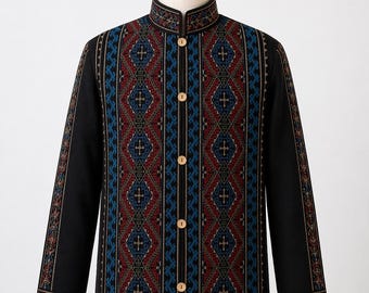 Georgian Traditional Jacket Handmade  Cross Stitch Embroidery Ethnic Folk Coat Orthodox Style Clothing